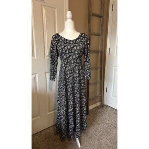 Vintage Dark Floral Maxi Dress Sz S Fairy Grunge Prairie Cottagecore Gothic USA